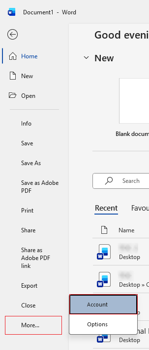 File screen in Word